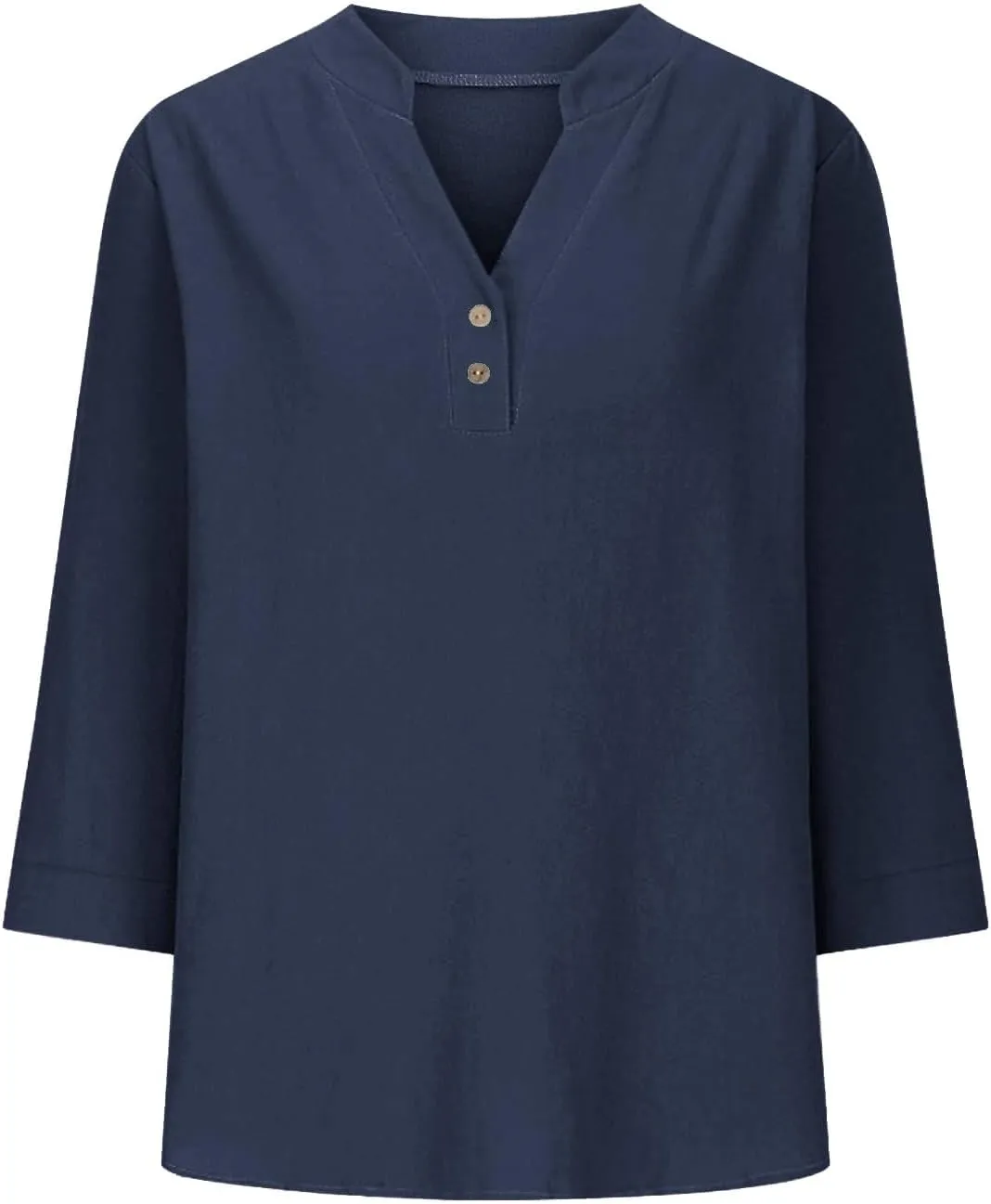 3/4 Sleeve Linen Tops for Women 2025 Summer Loose Fit V Neck Button Down Henley Shirts Solid Beach Vacation Blouses