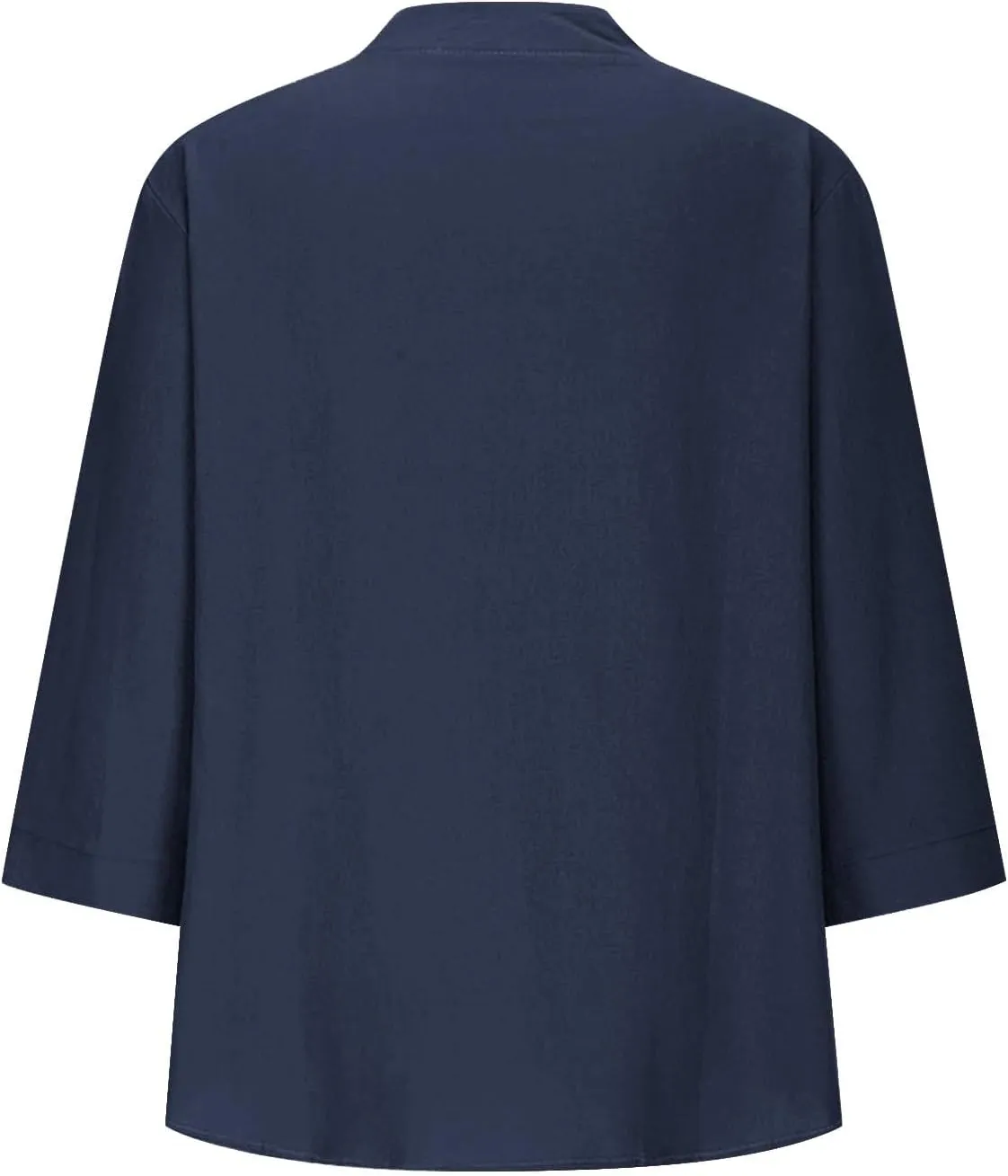 3/4 Sleeve Linen Tops for Women 2025 Summer Loose Fit V Neck Button Down Henley Shirts Solid Beach Vacation Blouses