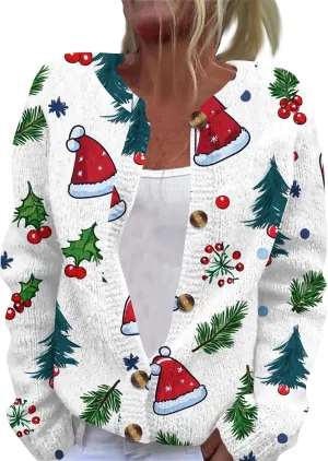Christmas Sweaters for Women Cable Knit Crewneck Button Up Cardigan Sweaters Plus Size Warm Cute Winter Sweater Coats