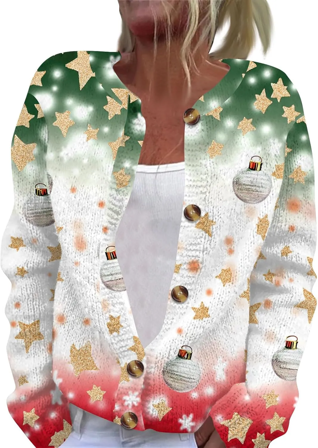 Christmas Sweaters for Women Cable Knit Crewneck Button Up Cardigan Sweaters Plus Size Warm Cute Winter Sweater Coats