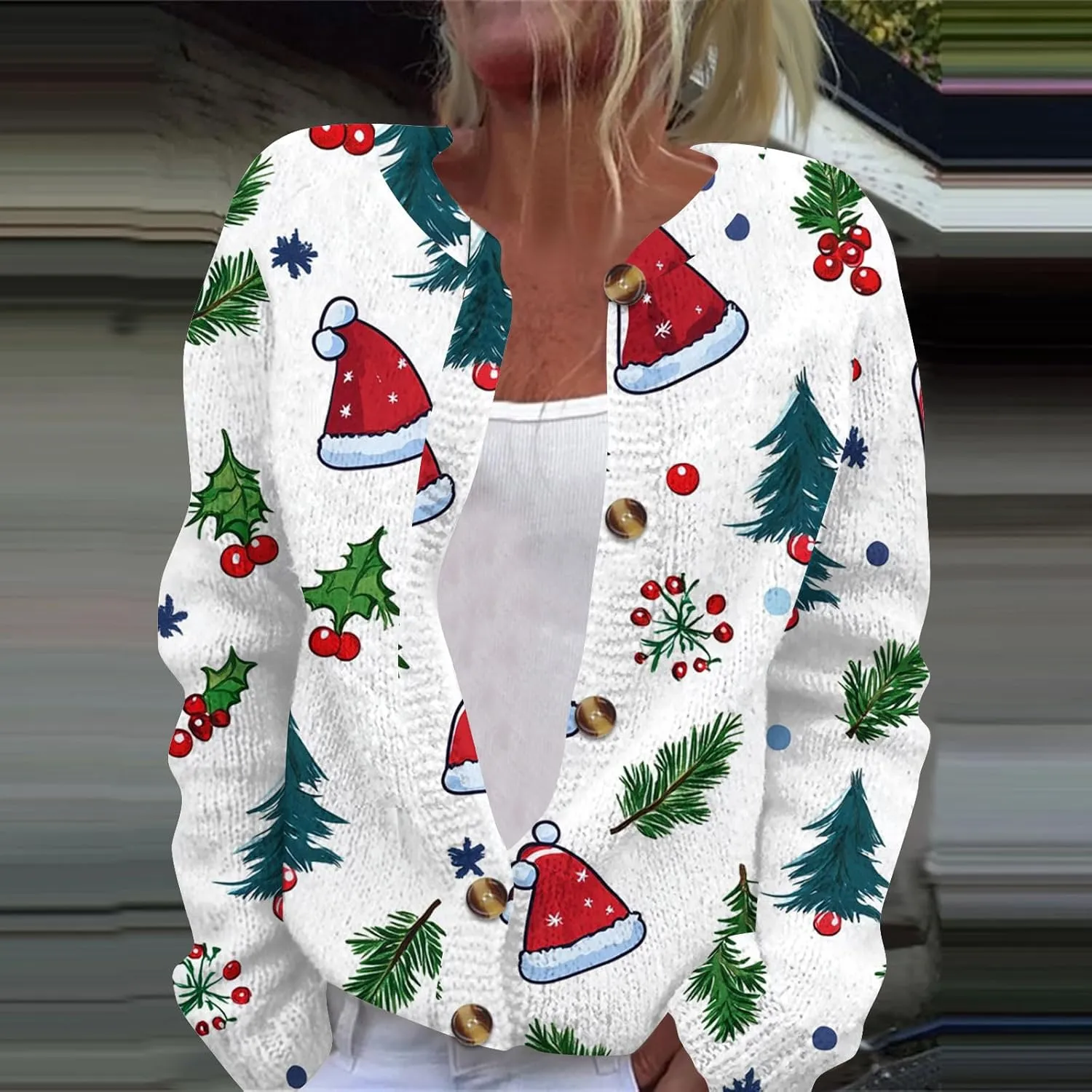 Christmas Sweaters for Women Cable Knit Crewneck Button Up Cardigan Sweaters Plus Size Warm Cute Winter Sweater Coats