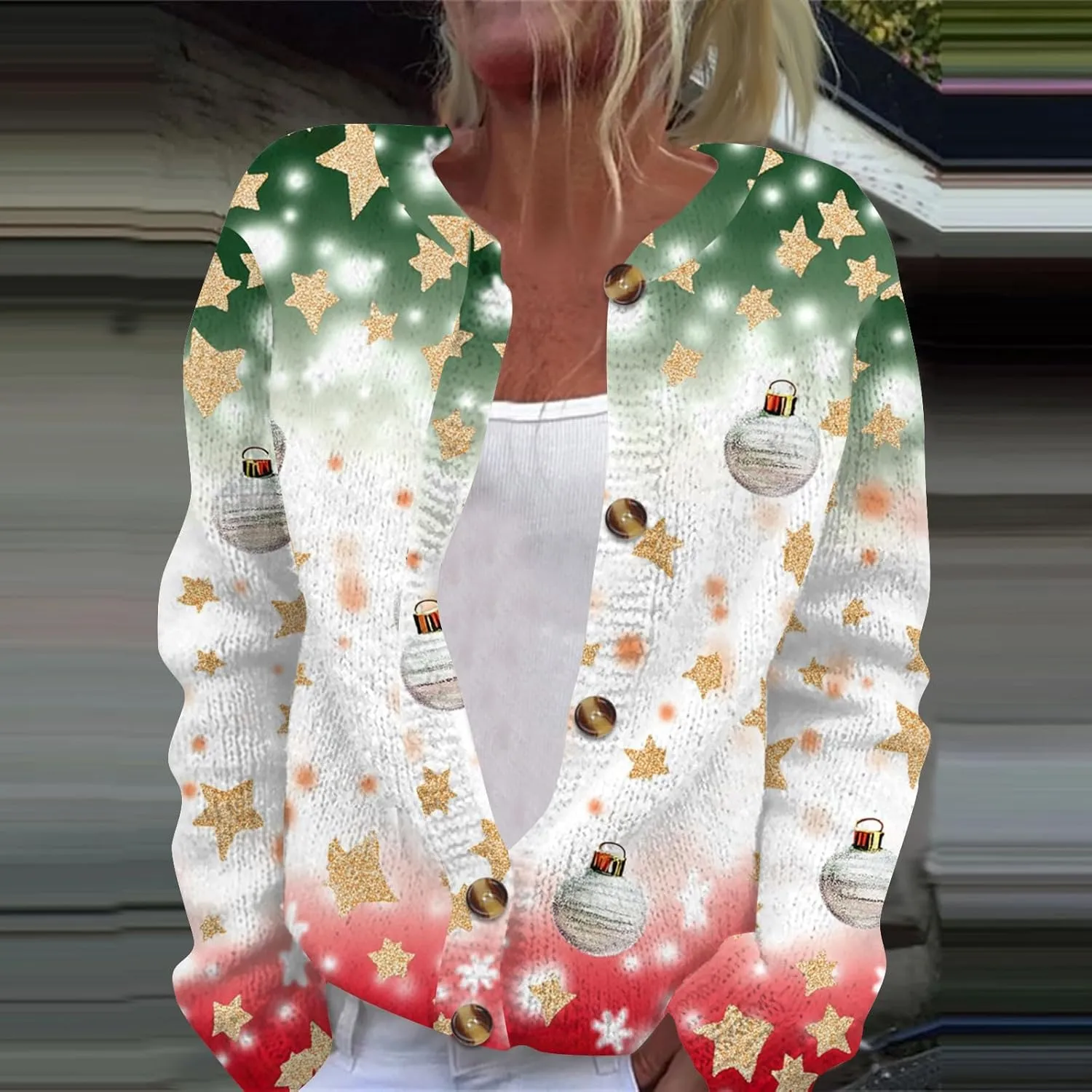 Christmas Sweaters for Women Cable Knit Crewneck Button Up Cardigan Sweaters Plus Size Warm Cute Winter Sweater Coats