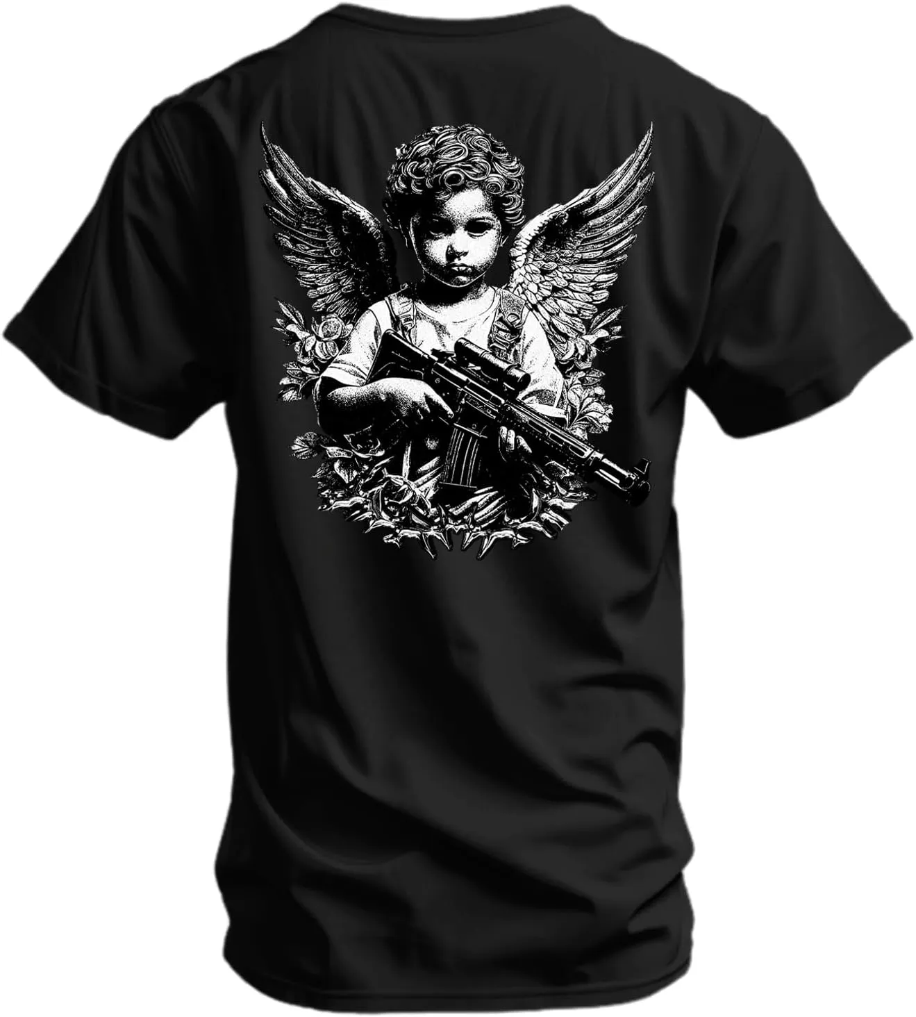 Combat Iron Men's Graphic T-Shirt | Armed Guardian Angel | Cotton-Poly Blend | Athletic Fit, Tagless Comfort