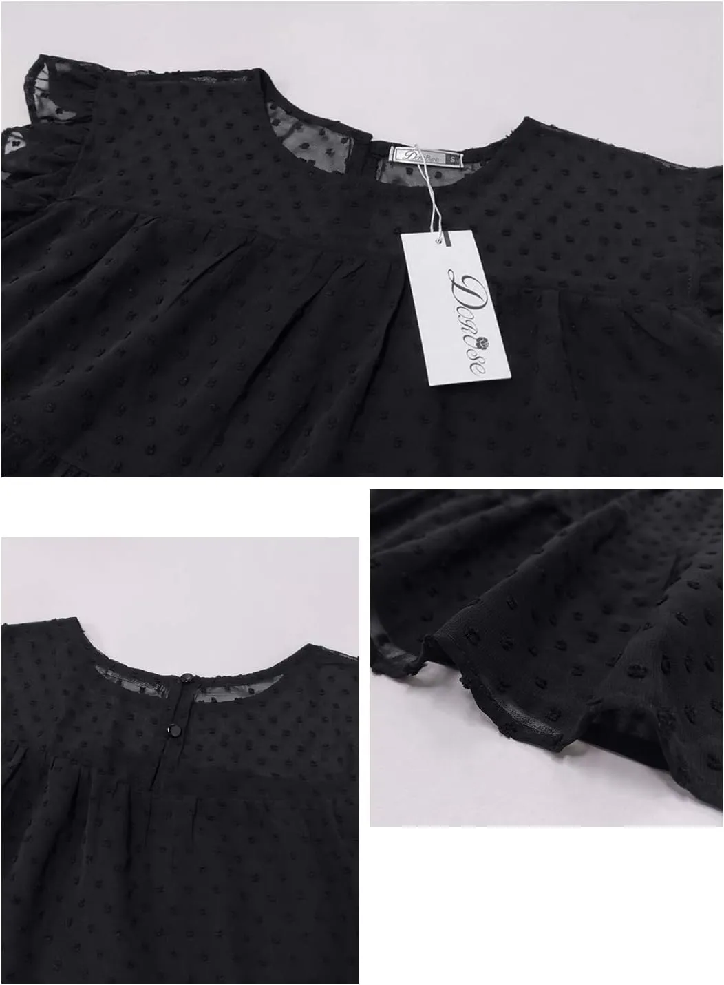 DOROSE Womens Babydoll Tops Swiss Dot Peplum Top Ruffle Sleeve Flowy Blouse