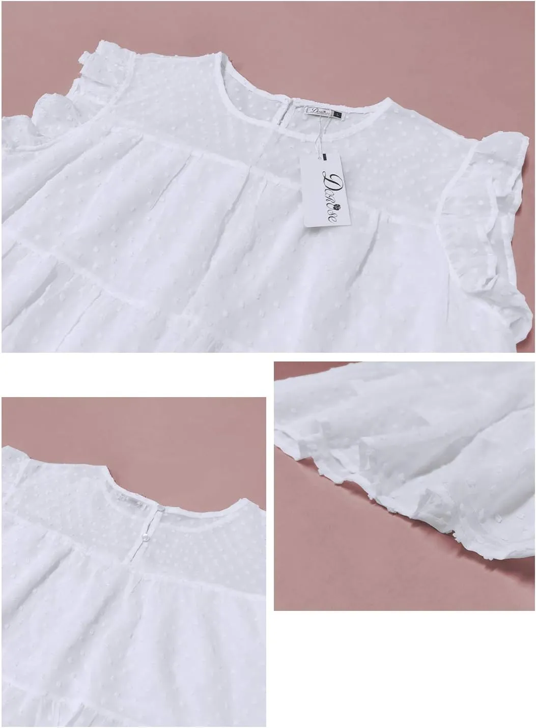 DOROSE Womens Babydoll Tops Swiss Dot Peplum Top Ruffle Sleeve Flowy Blouse