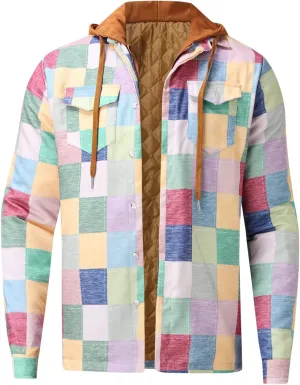 Hooded Shirt Jacket for Men Fleece Flannel Shirt Jacket Autumn Winter Thick Thermal Shirts Jacket Hooded Jacket