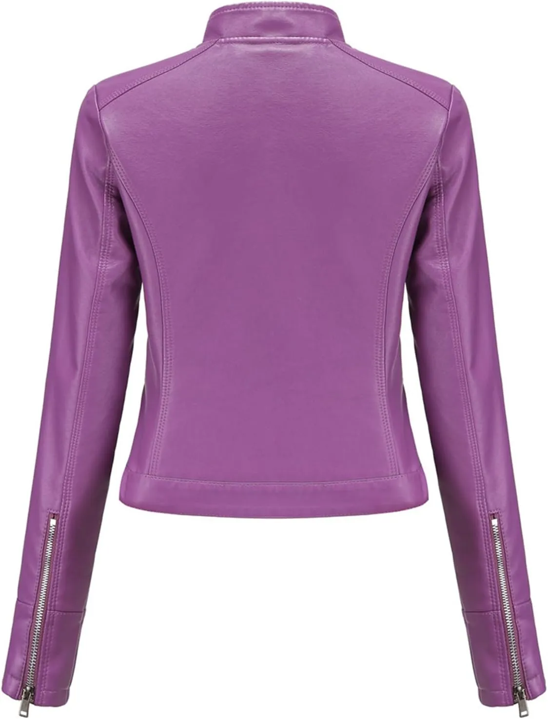 Leather Jackets for Women Zip Up Moto Biker Jackets Faux Leather Comfy Long Sleeve Stand Collar Coat with Zip Pockets