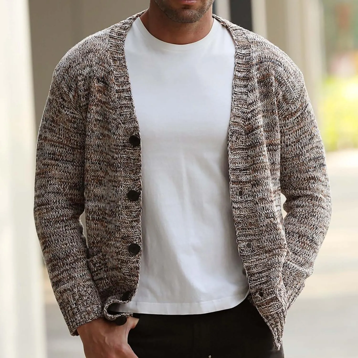 Men's Cardigan Sweaters Cable Knit Sweater Button Down Cardigan Color Block Sweater Open Front Cardigan Fashion Jackets