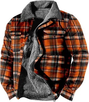 Mens Long Sleeve Sherpa Lined Plaid Flannel Shirt Jacket Hoodies Fleece Coat Fall Winter Windproof Warm Jackets