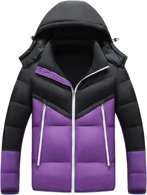 Mens Puffer Jacket with Detachable Hood Slim Fit Down Jacket Zip up Padded Coat Quilted Insulated Jacket Winter Coats