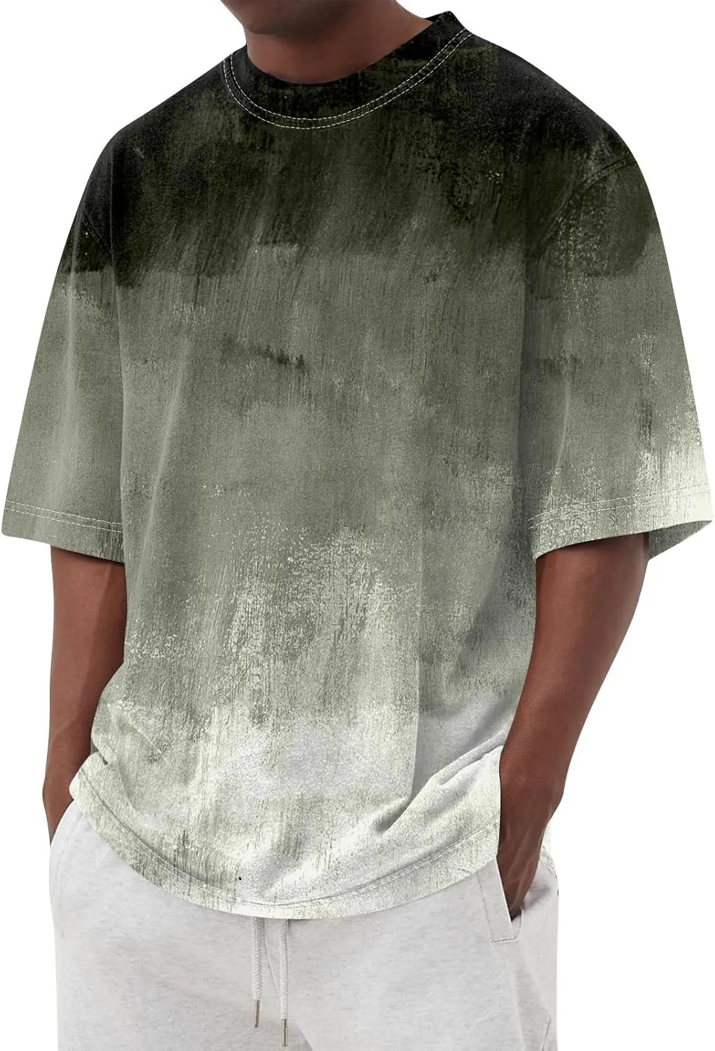 Men's Tee Shirts Casual Gradient Print Tshirts Short Sleeve Crewneck Loose Oversized Summer Beach T Shirts, S-5XL