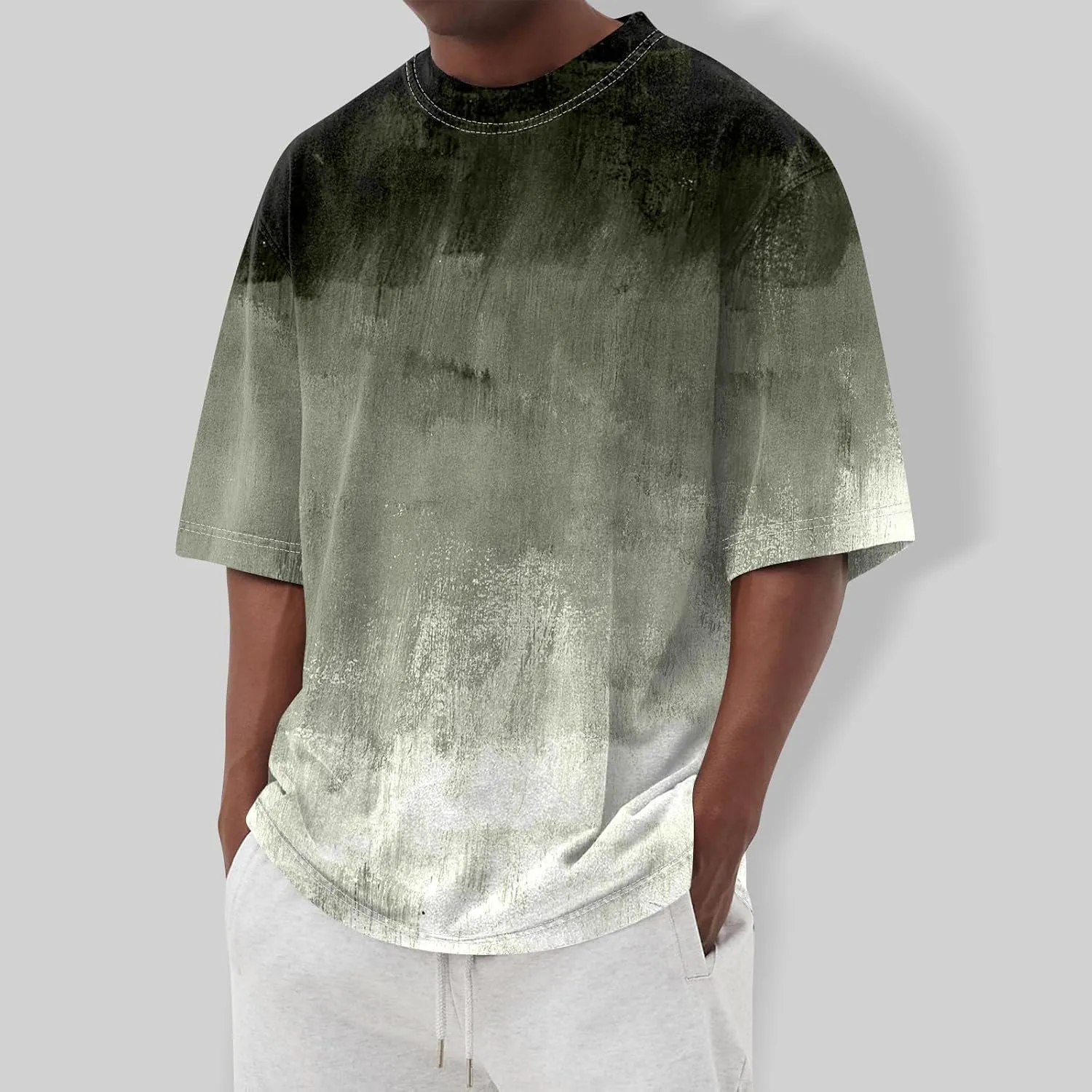 Men's Tee Shirts Casual Gradient Print Tshirts Short Sleeve Crewneck Loose Oversized Summer Beach T Shirts, S-5XL