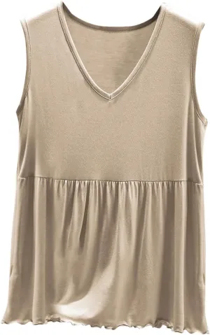 Oplxuo Women Sleeveless Tank Top V-Neck Ruffle Hem Camisole Casual Loose Layering Cami Undershirt for Yoga