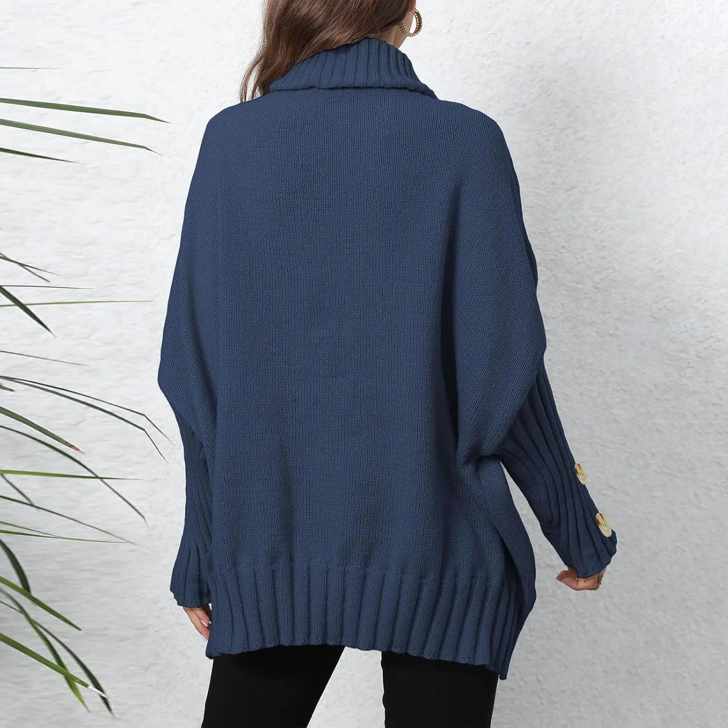 Oversized Sweaters for Women Turtle Neck Long Sleeve Blouse Loose Button Down Sweater Thick Warm Pullover Blouse