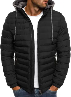 Packable Down Jacket Mens Lightweight Puffer Jacket Zip up Quilted Jacket Detachable Hoodie Jacket Warm Winter Coat