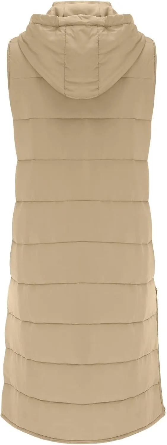 Puffer Vest Women Long Thermal Thicken Winter Coat Packable Sleeveless Down Coat Casual Trendy Outwear