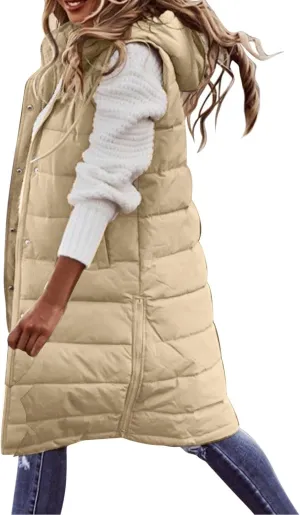 Puffer Vest Women Long Thermal Thicken Winter Coat Packable Sleeveless Down Coat Casual Trendy Outwear