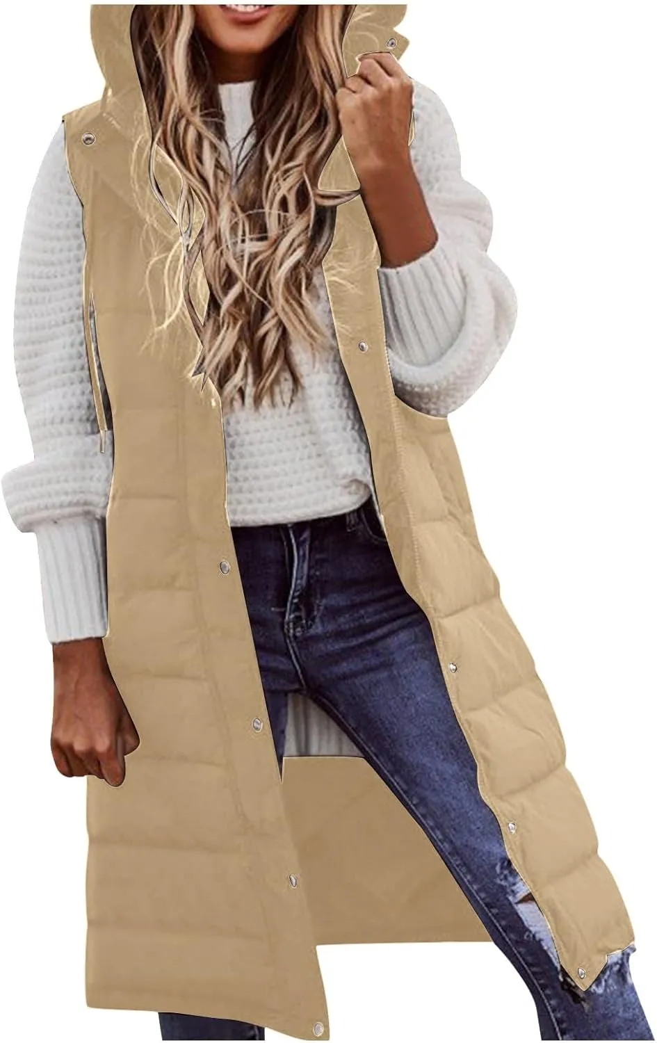Puffer Vest Women Long Thermal Thicken Winter Coat Packable Sleeveless Down Coat Casual Trendy Outwear