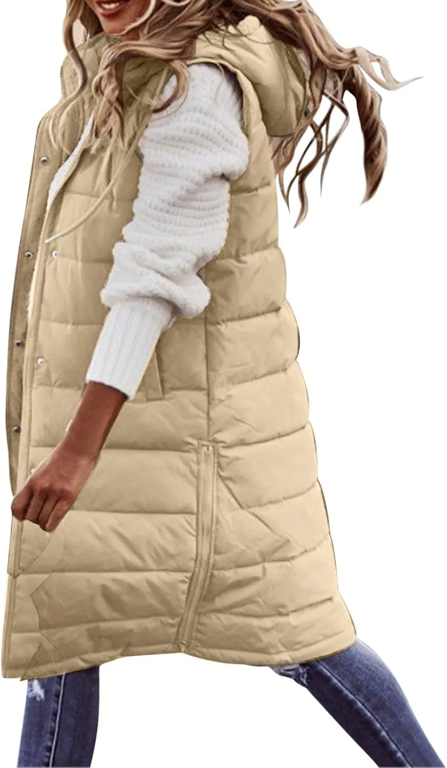 Puffer Vest Women Long Thermal Thicken Winter Coat Packable Sleeveless Down Coat Casual Trendy Outwear