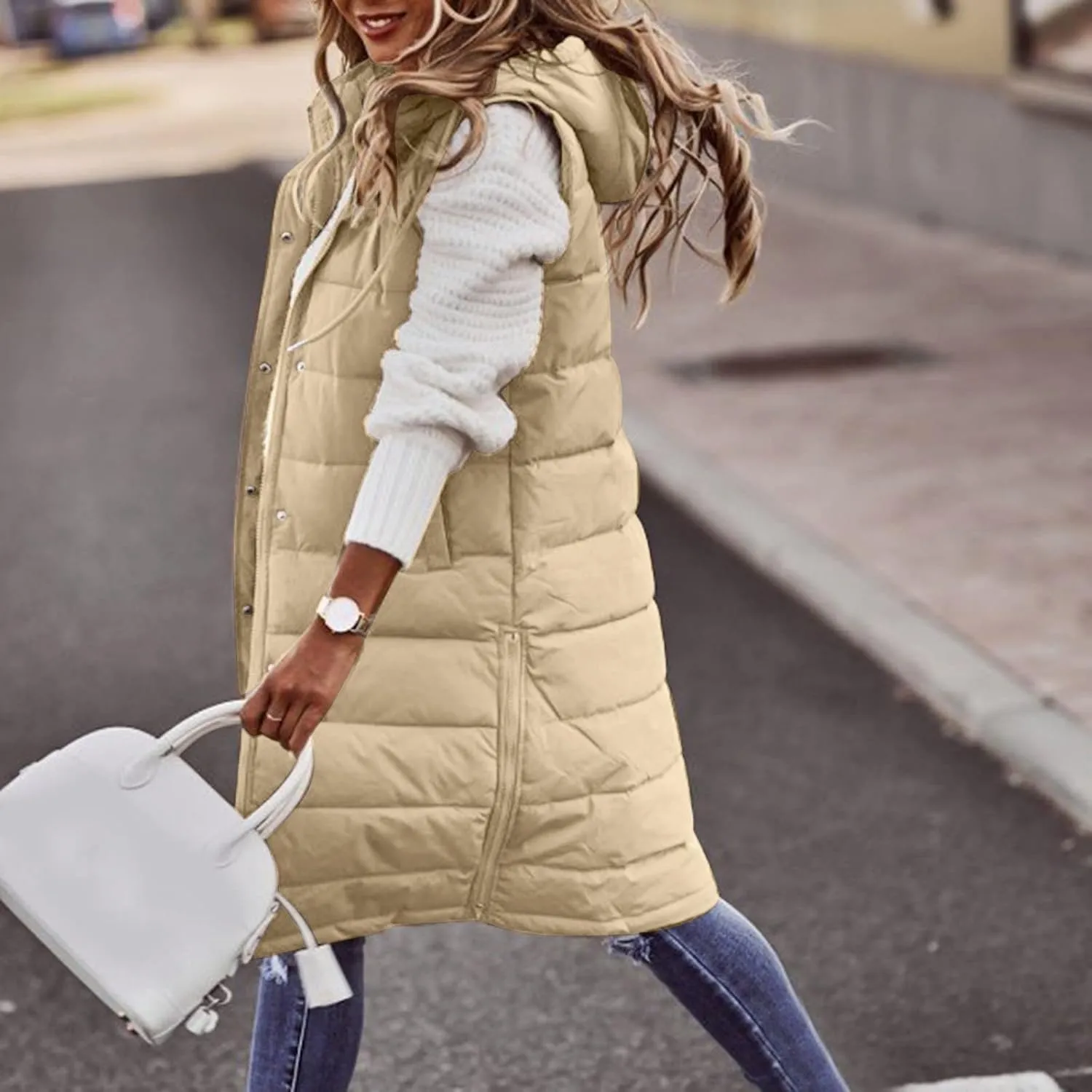Puffer Vest Women Long Thermal Thicken Winter Coat Packable Sleeveless Down Coat Casual Trendy Outwear