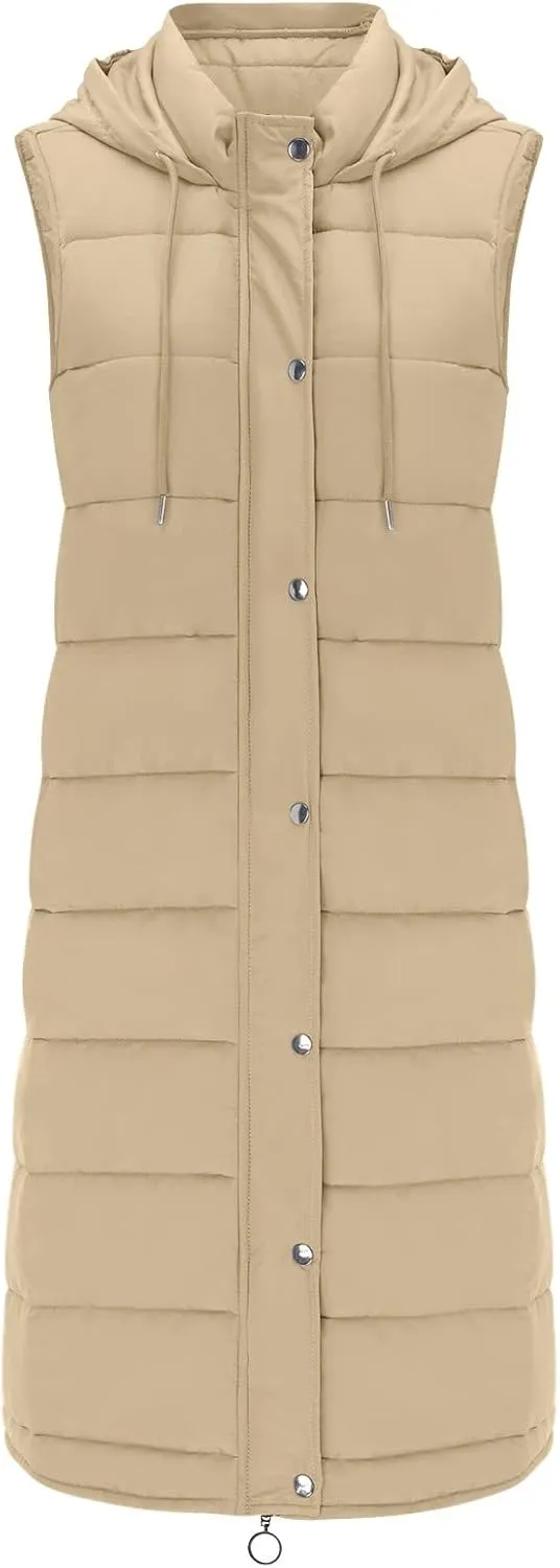 Puffer Vest Women Long Thermal Thicken Winter Coat Packable Sleeveless Down Coat Casual Trendy Outwear