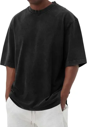RTRDE Men's Basic Tees Casual Crewneck T-Shirts Short Sleeve Loose Solid Color Tee Shirts Streetwear, M-4XL