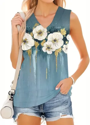 Tank Tops for Women 2025 Sleeveless V Neck Summer Causal Loose Fit Tops Trendy Tanks Cute Printed Tunic Blouses