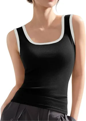 Tank Tops for Women 2025 Summer Sport Sleeveless Camisole Stripe Round Neck Hawaiian Beach Outfit