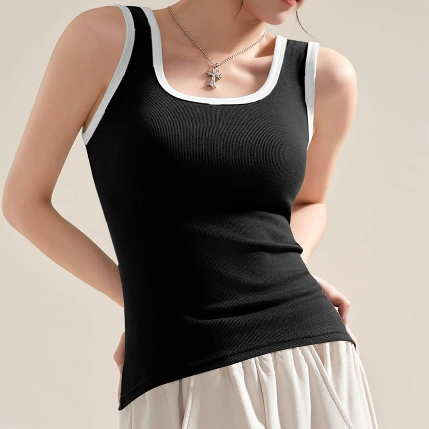 Tank Tops for Women 2025 Summer Sport Sleeveless Camisole Stripe Round Neck Hawaiian Beach Outfit