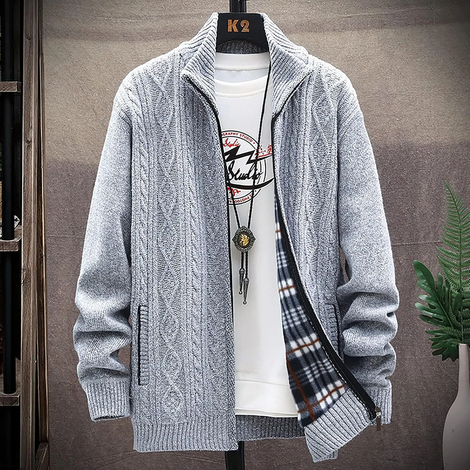 tuduoms Mens Thermal Chunky Knit Sweater Coat Full Zip Fleece Lined Cardigan Jacket Winter Long Sleeve Knitwear Sweatershirt