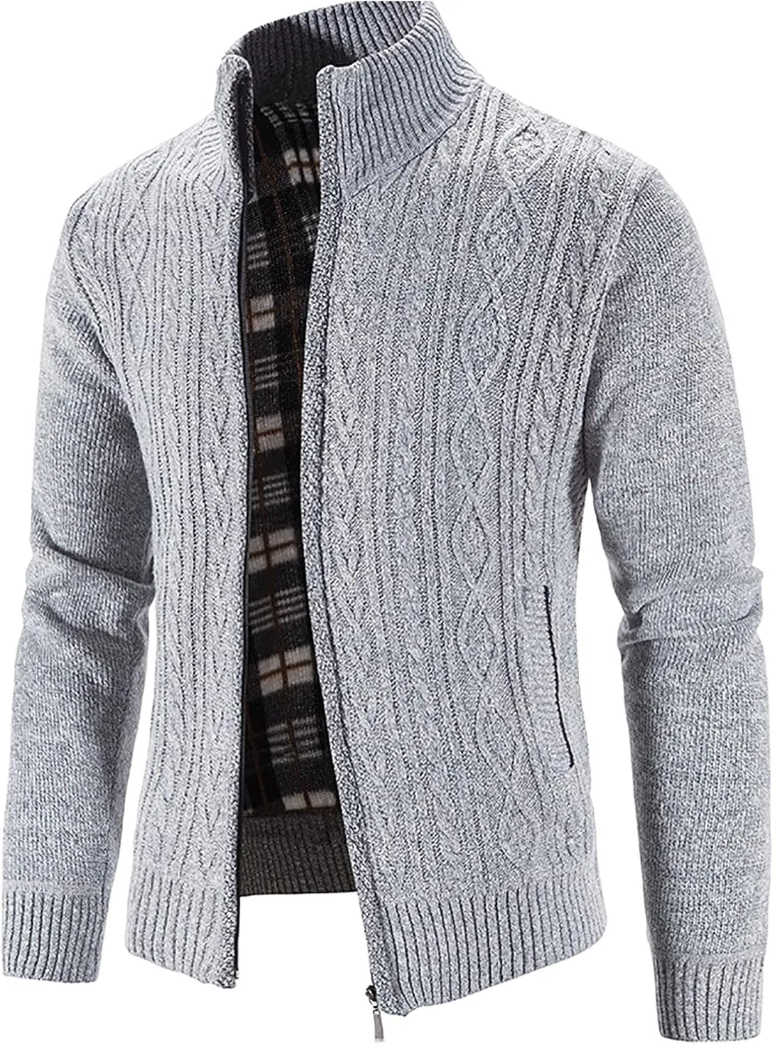 tuduoms Mens Thermal Chunky Knit Sweater Coat Full Zip Fleece Lined Cardigan Jacket Winter Long Sleeve Knitwear Sweatershirt