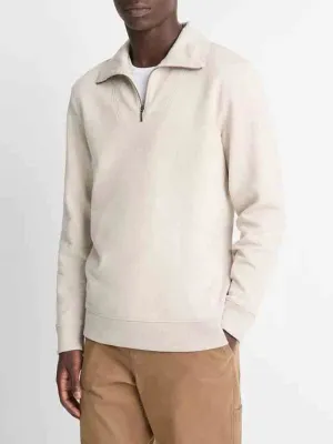 Vince Cotton-Blend Mock Neck Quarter-Zip Pullover in Heather Sheep