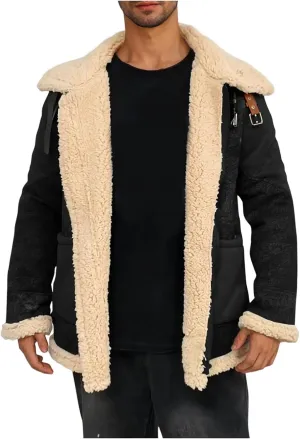 Winter Coats for Men Fleece Lined Suede Jacket Full Zip Lapel Collar Trucker Jackets with Pockets