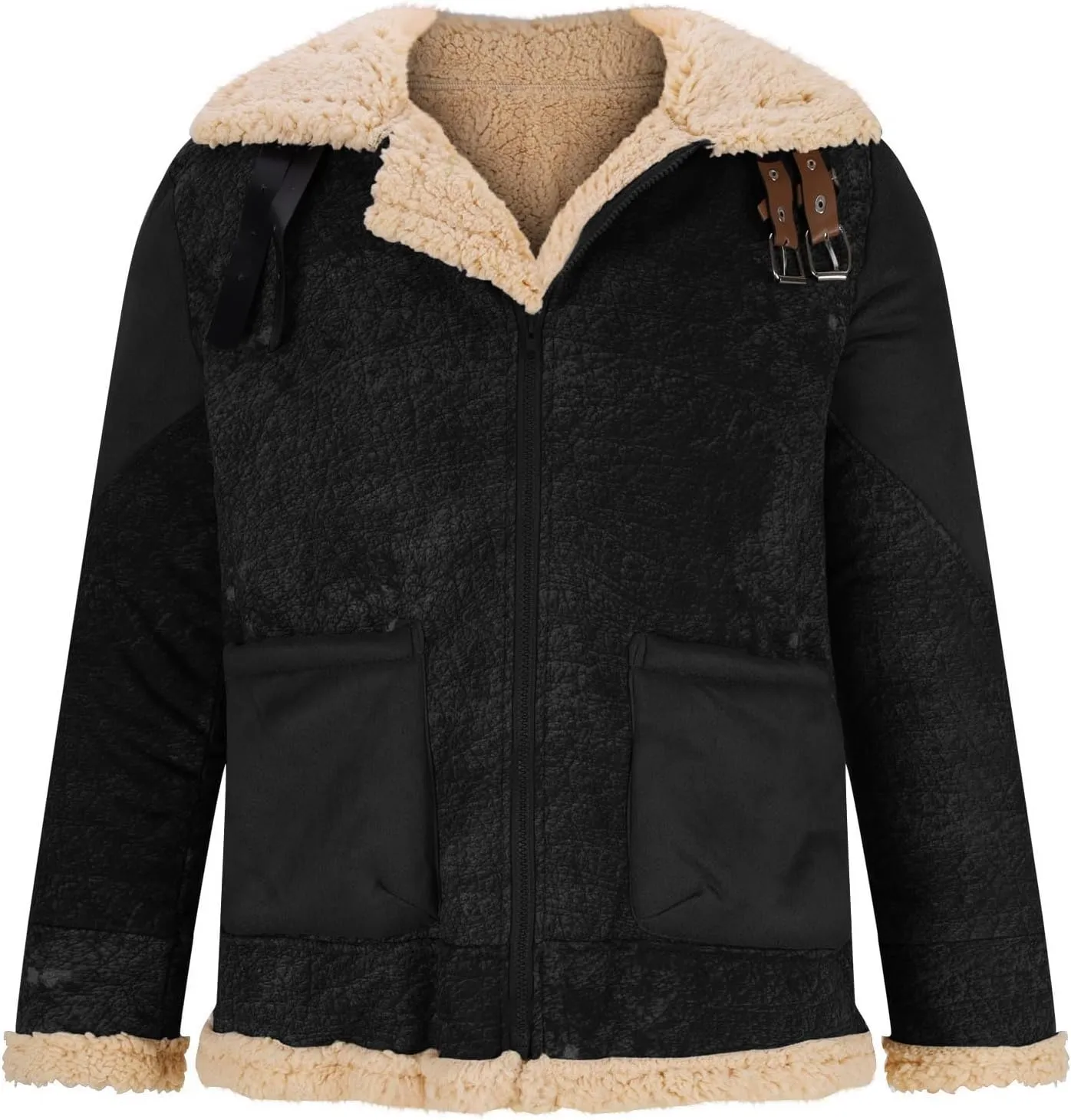 Winter Coats for Men Fleece Lined Suede Jacket Full Zip Lapel Collar Trucker Jackets with Pockets