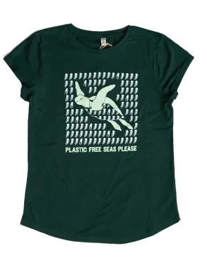 Women's 100% Recycled T-Shirt: Green Turtle 'Plastic Free Seas Please'