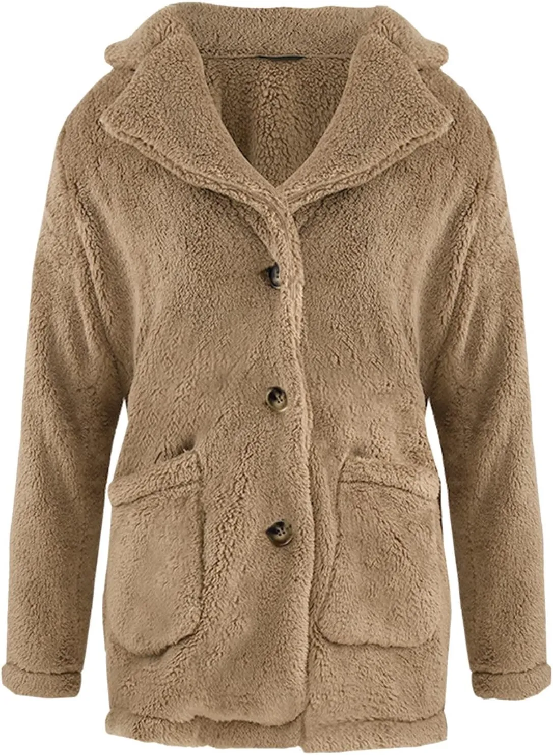 Womens 2023 Winter Jacket Fleece Teddy Bear Sherpa Jacket Coats with Pockets Outerwear Long Sleeve Casual Winter Warm Coat