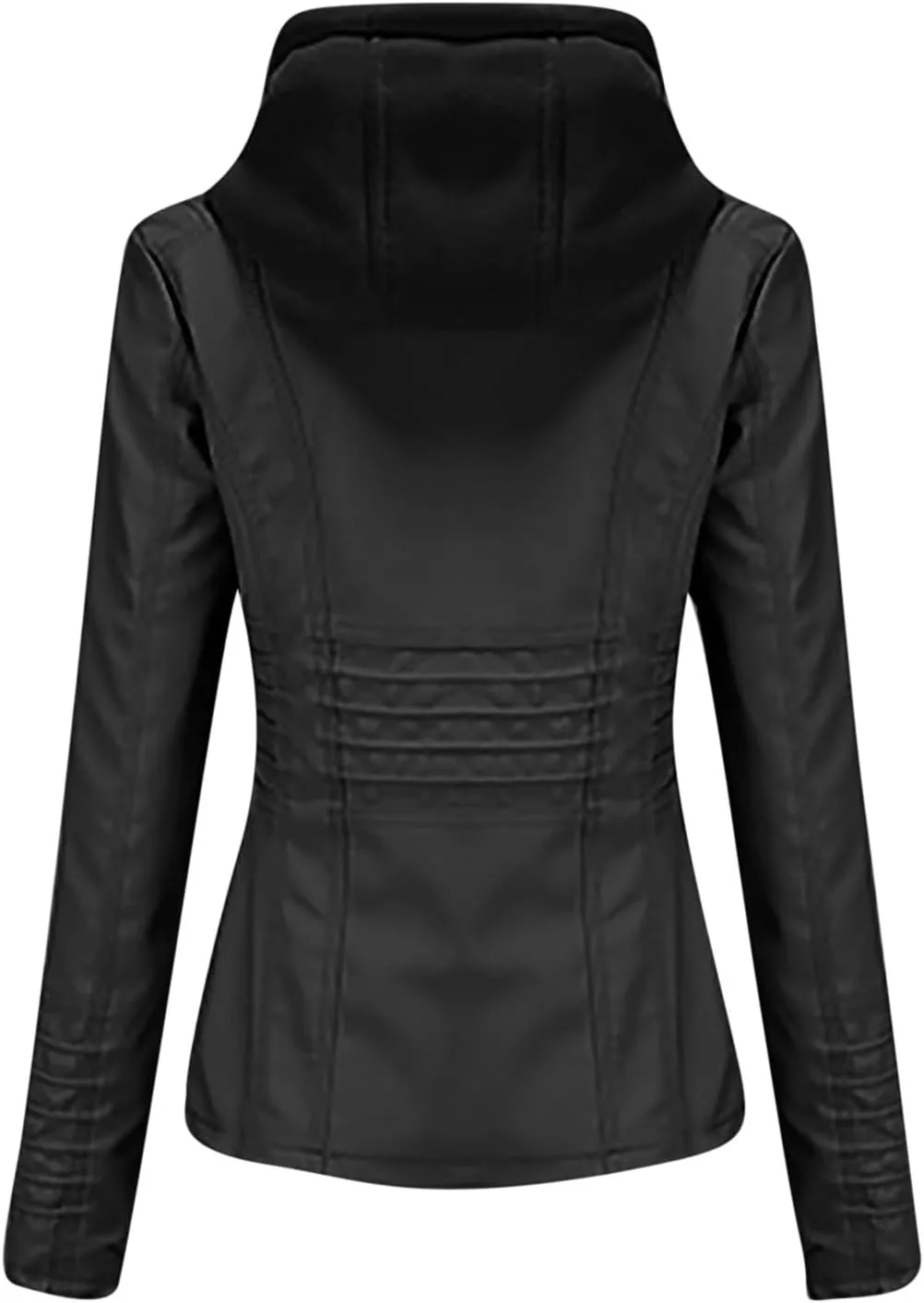 Womens Faux Leather Motorcycle Jacket with Hoodie Plus Size Long Sleeve Biker Coat Casual Zip Up Short Outwear M-5XL