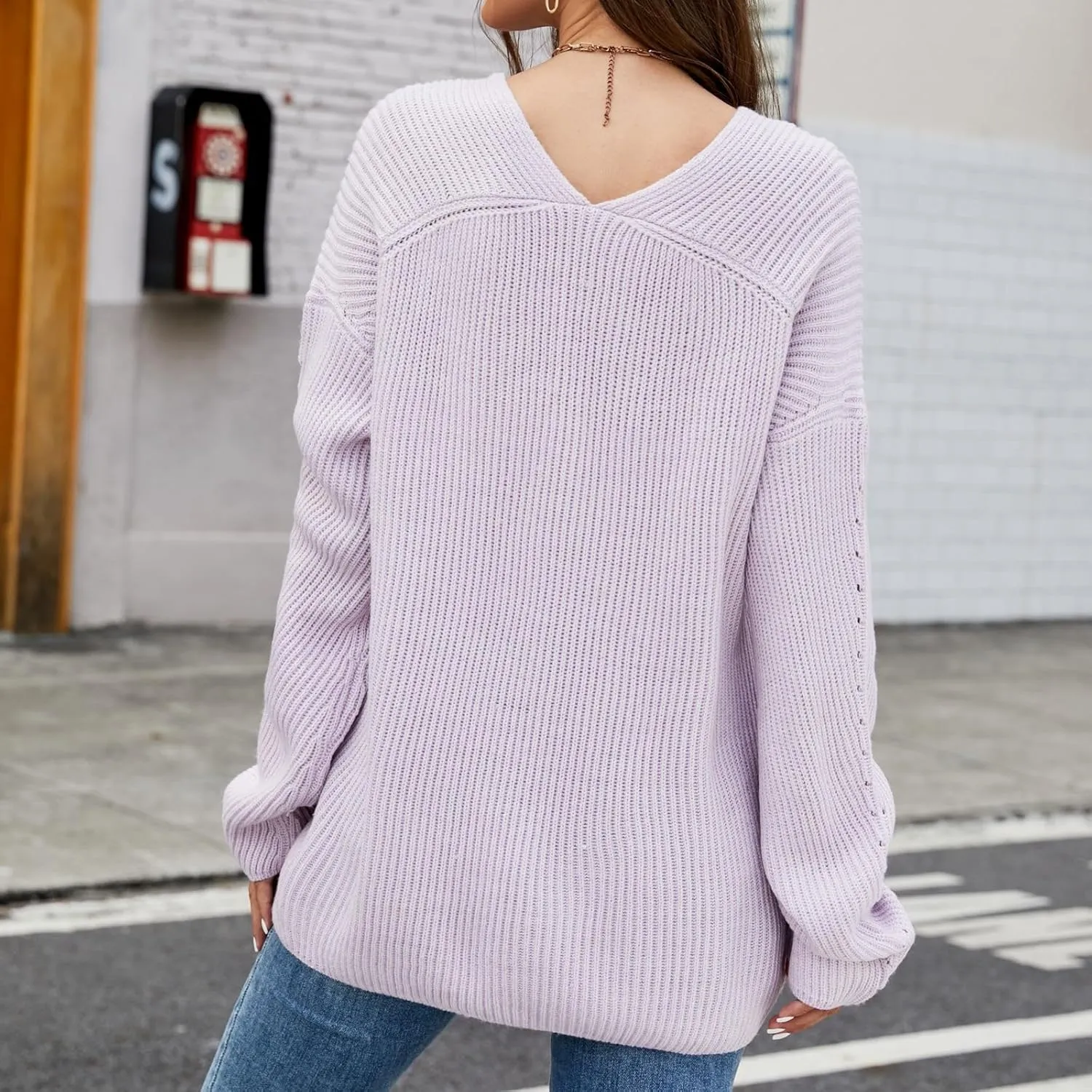 Womens Floral Print V Neck Knit Sweater Long Sleeve Fashion Tops Fall Pullover Crewneck Chunky Cable Knit Blouse Top