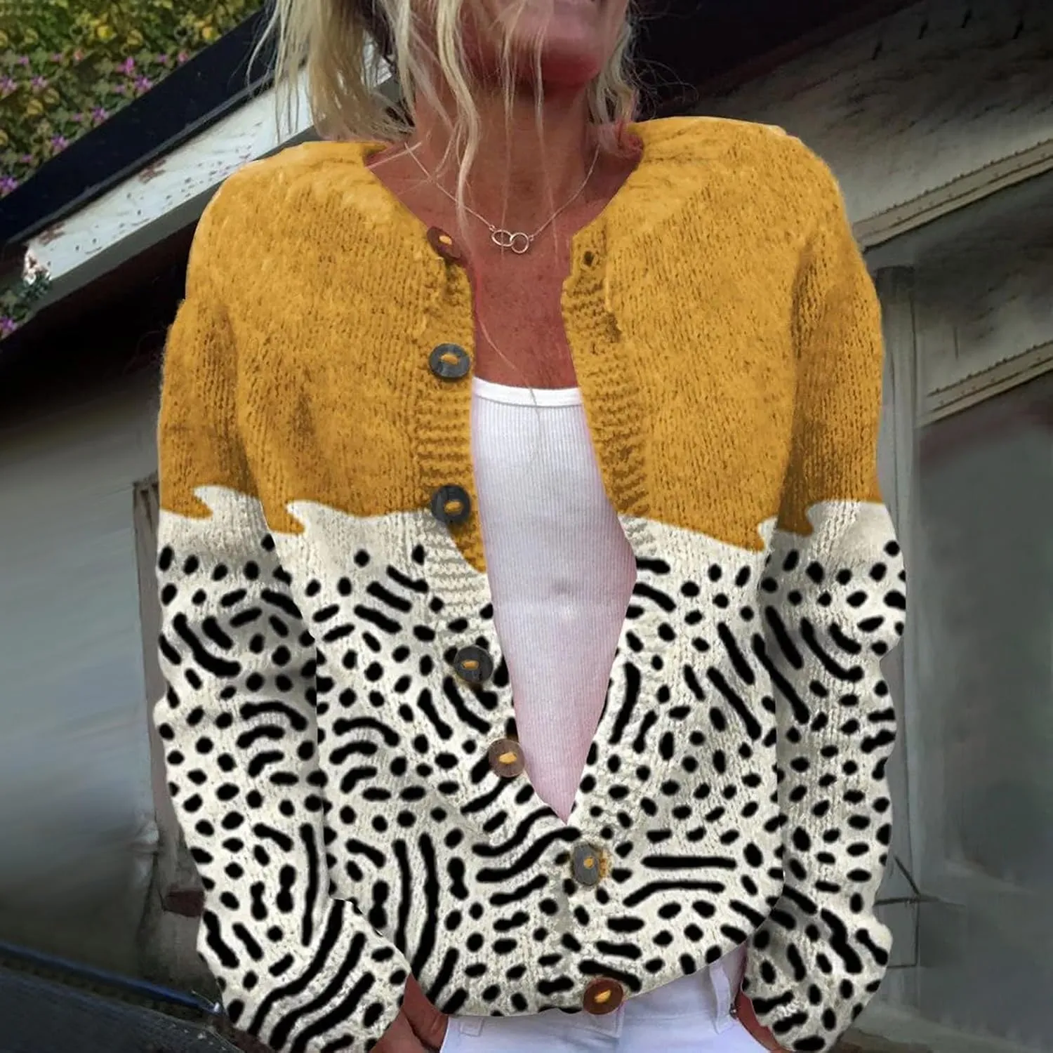 Womens Knit Cardigan Sweaters Christmas Casual Floral Print Long Sleeve Open Front Button Up Ribbed Sweater Jackets