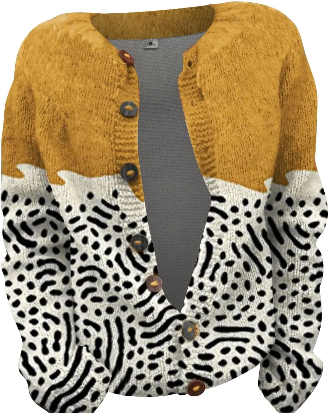 Womens Knit Cardigan Sweaters Christmas Casual Floral Print Long Sleeve Open Front Button Up Ribbed Sweater Jackets