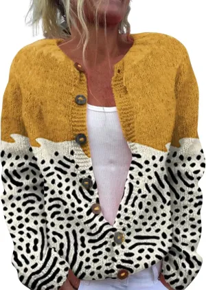 Womens Knit Cardigan Sweaters Christmas Casual Floral Print Long Sleeve Open Front Button Up Ribbed Sweater Jackets