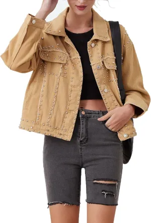 Women's Long Jean Jacket Colorblock Long Sleeve Notched Collar Coat Mid Length Button Down Denim Outwear
