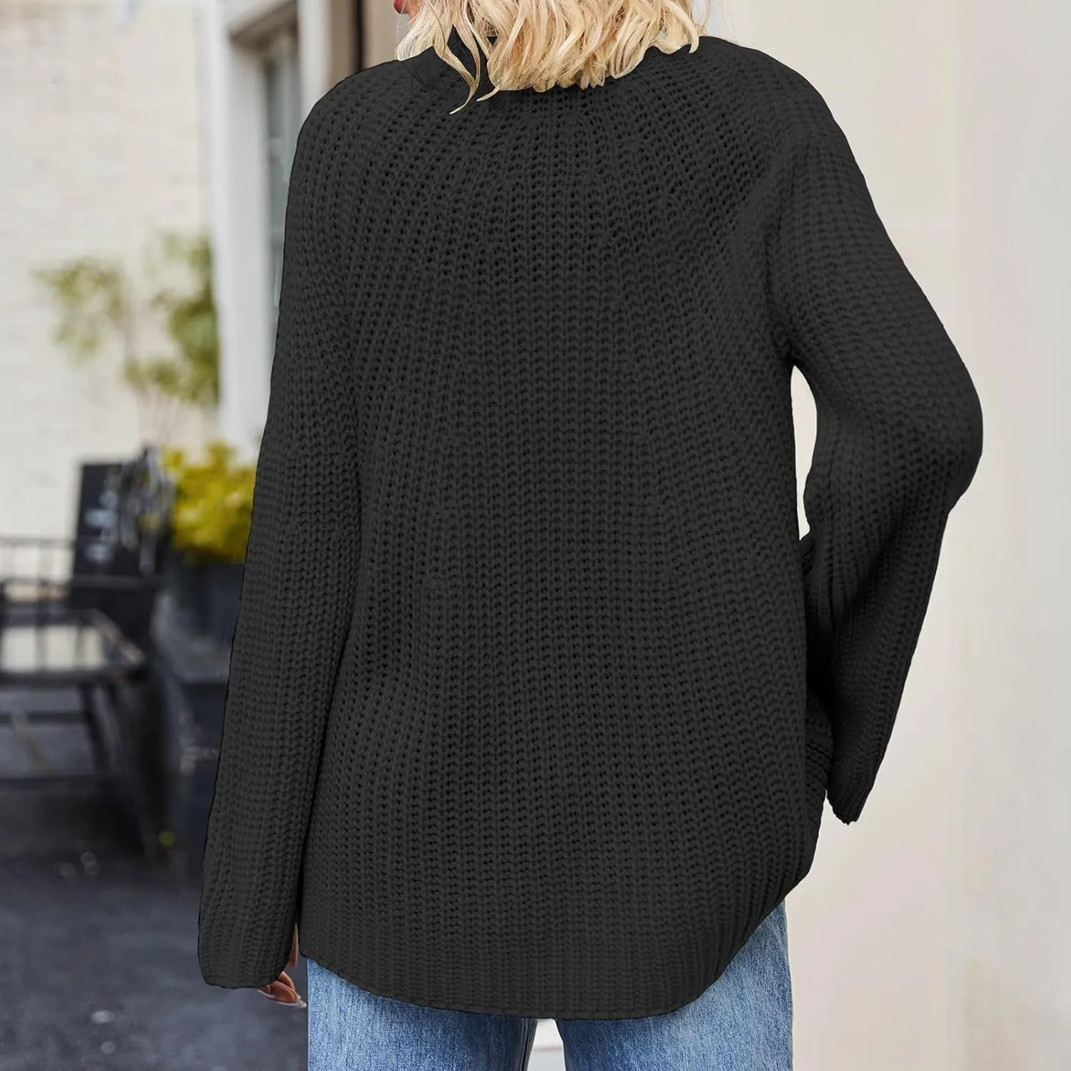 Womens Oversized Sweaters Long Lantern Sleeve Crew Neck 2024 Fall Trendy Ribbed Knit Pullover Sweater Casual Tops