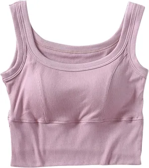 Womens Tank Tops Built in Bra 2025 Summer Slim Scoop Neck Solid Spaghetti Strap Shirt Sleeveless Trendy Padded Tank