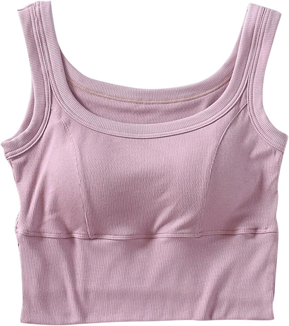 Womens Tank Tops Built in Bra 2025 Summer Slim Scoop Neck Solid Spaghetti Strap Shirt Sleeveless Trendy Padded Tank