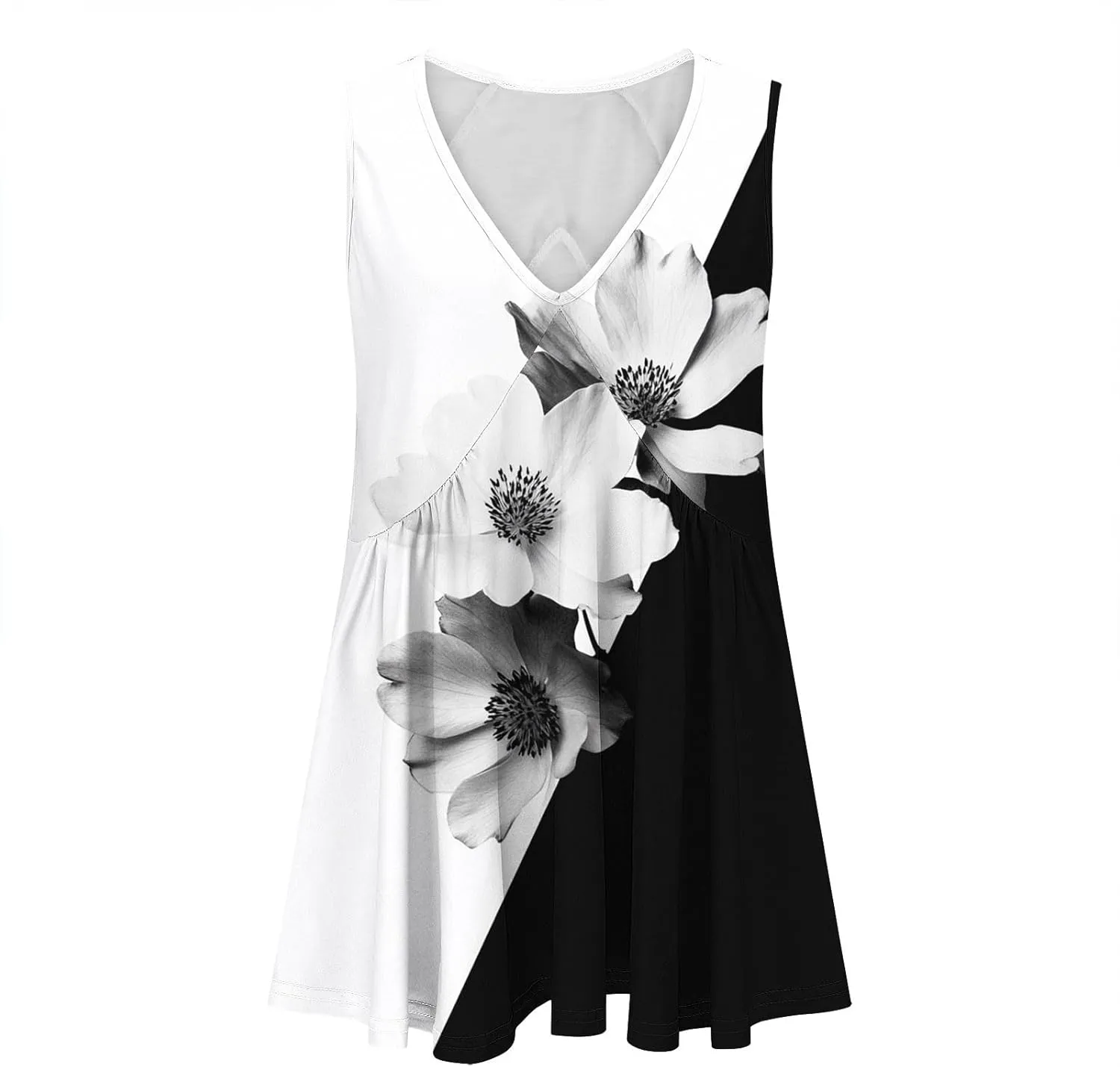 Womens Tank Tops Dressy Casual Sleeveless Printed Pleated Hawaiian Shirt V Neck Loose Beach Fashion Summer Tank Top