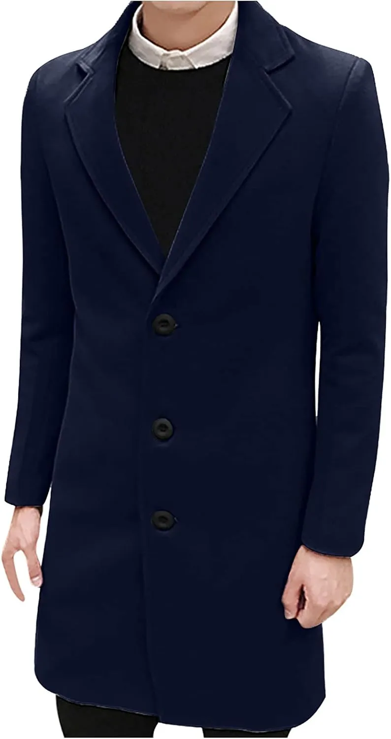 Ymosrh Varsity Jacket Men Formal Single Breasted Figuring Overcoat Long Wool Warm Jacket Outwear Motorcycle