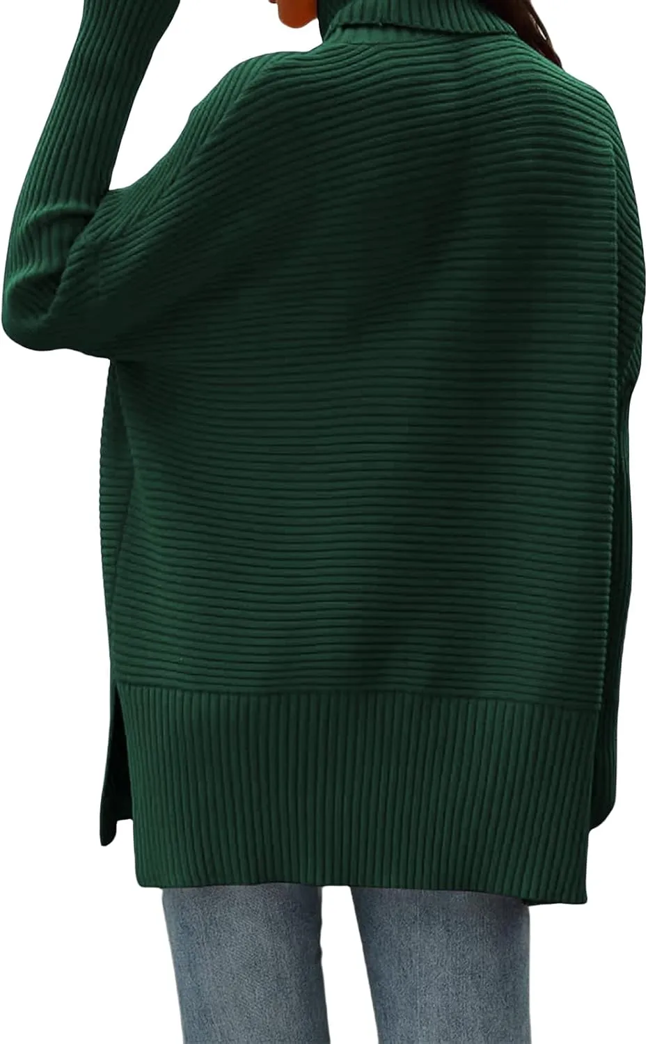 ZWRXW Women's Oversized Turtleneck Sweaters Batwing Sleeve Spilt Hem Tunic Pullover Trendy Winter Ribbed Knit Jumper Sweater